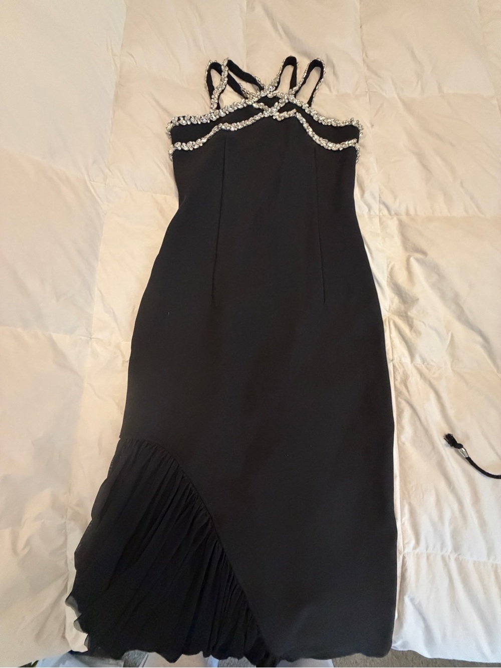 Elegant Black Beaded-Trim Slip Dress